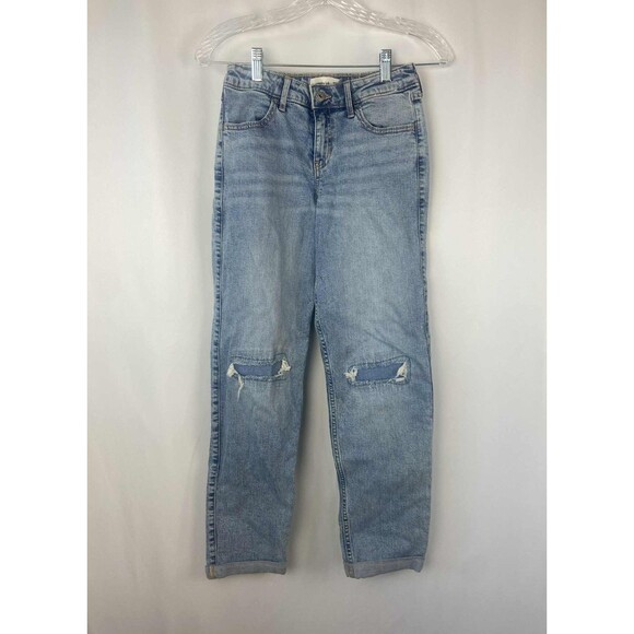 Abercrombie & Fitch Kids Girls Jeans 13/14 Blue Mid Rise Boyfriend Distressed - Picture 1 of 12